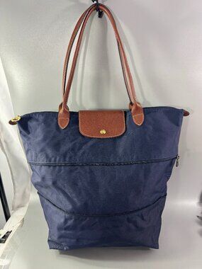Longchamp Made in FRANCE Pliage Expandable Large Shoulder Tote in Navy Blue